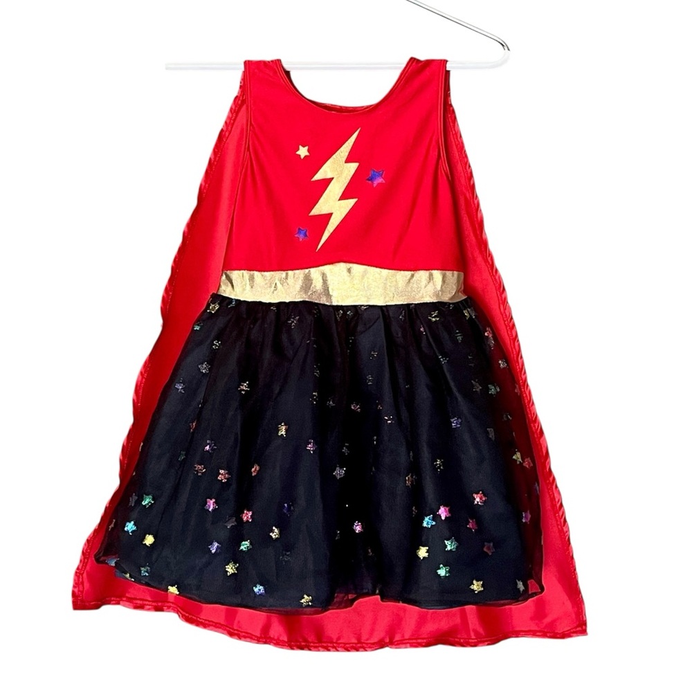 H&M Superhero Supergirl Metallic Glitter Tulle Dress Cape Halloween Costume 2-4Y